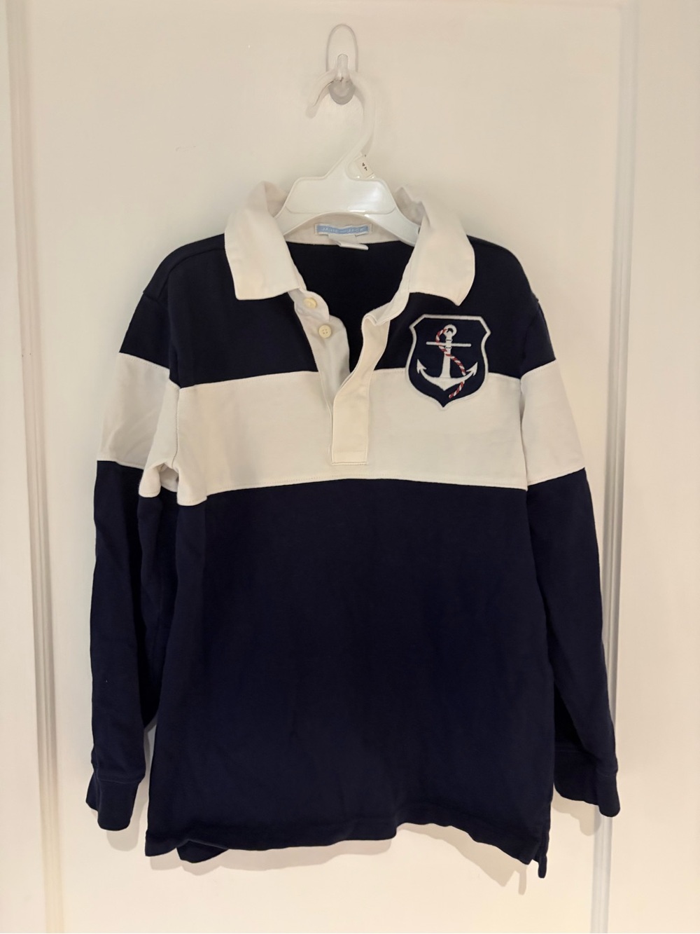 Boys Size 7 Janie and Jack Anchor Long Sleeve Polo Top